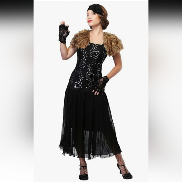 Size Large Womens Charleston Flapper Halloween Costume Dress New Outfit - Picture 1 of 3